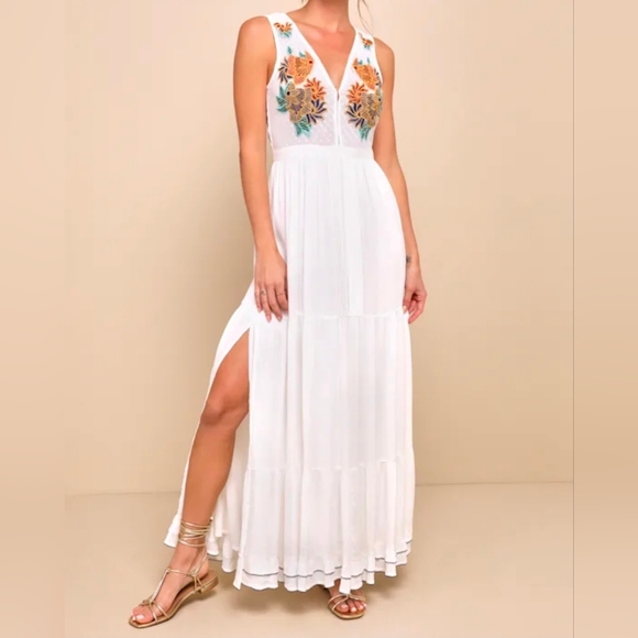 Lulus Dresses & Skirts - Lulus Tickets To Paradise White Embroidered Maxi Dress, Size Medium